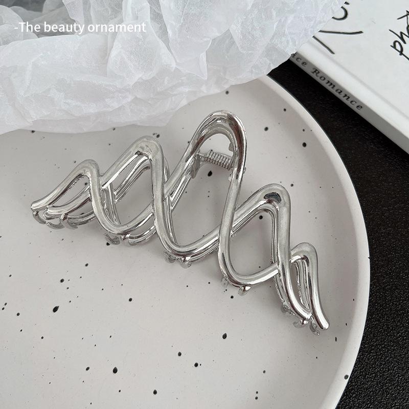 Большая металлическая заколка-акула серебристого цвета для густых волос - Женский аксессуар для волос