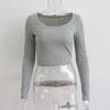Womens Scoop Neck Long Sleeve T-Shirts Casual Basic Ribbed Crop Knit Tops Spring Autumn Slim Fit Solid Color Bottoming Shirt
