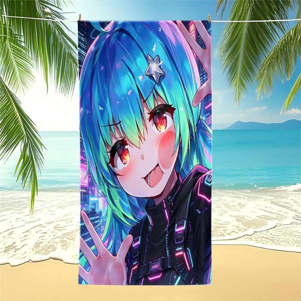 Hatsune Miku Neon Cyberpunk Anime Beach Towel Digital Print Quick Dry For Pool Camping Outdoor Travel Gift