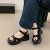 Roman Shoes 2025 Sandals Summer Wedge Heel Thick Sole New Heightening Muffin Fashionable Versatile Women's Thick Sole Heightening Soft Leather