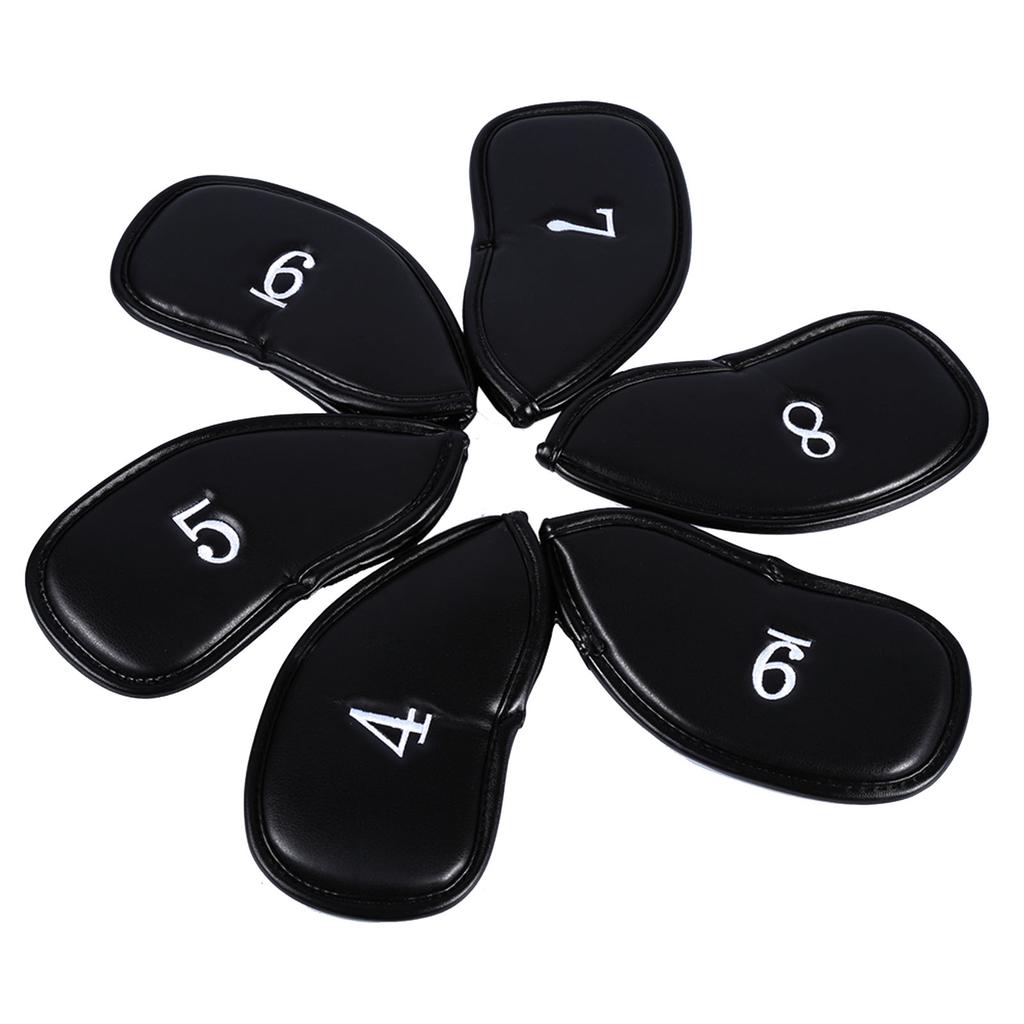 12pcs PU Leather Black Golf Club Head Cover Iron Head Cover Protector Set