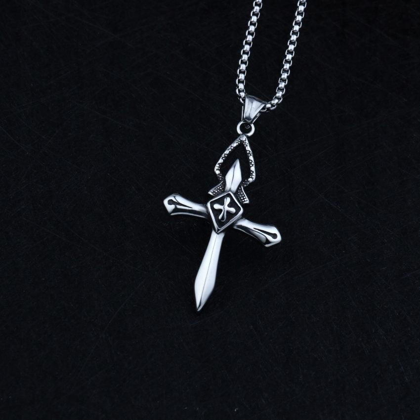 Necklace Silver Steel Cross Prayer 368