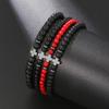 Men's Hematite & Red Turquoise Cross Bracelet with Volcanic Rock Beads - Couples' Gift