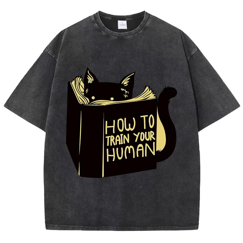 Умный кот с принтом для чтения футболка мужская и женская летняя дышащая рубашка стирка в воде винтажная мода с коротким рукавом мягкая футболка