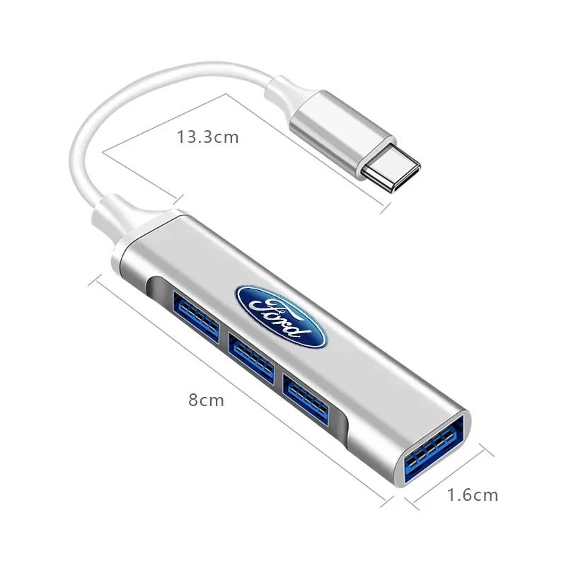 Новая автомобильная наклейка 2026 года Автомобильный USB-C хаб 4-в-1 Док-станция для ноутбука USB-разветвитель Преобразование мультиинтерфейсов Для Ford ST Line Focus 3 Mond