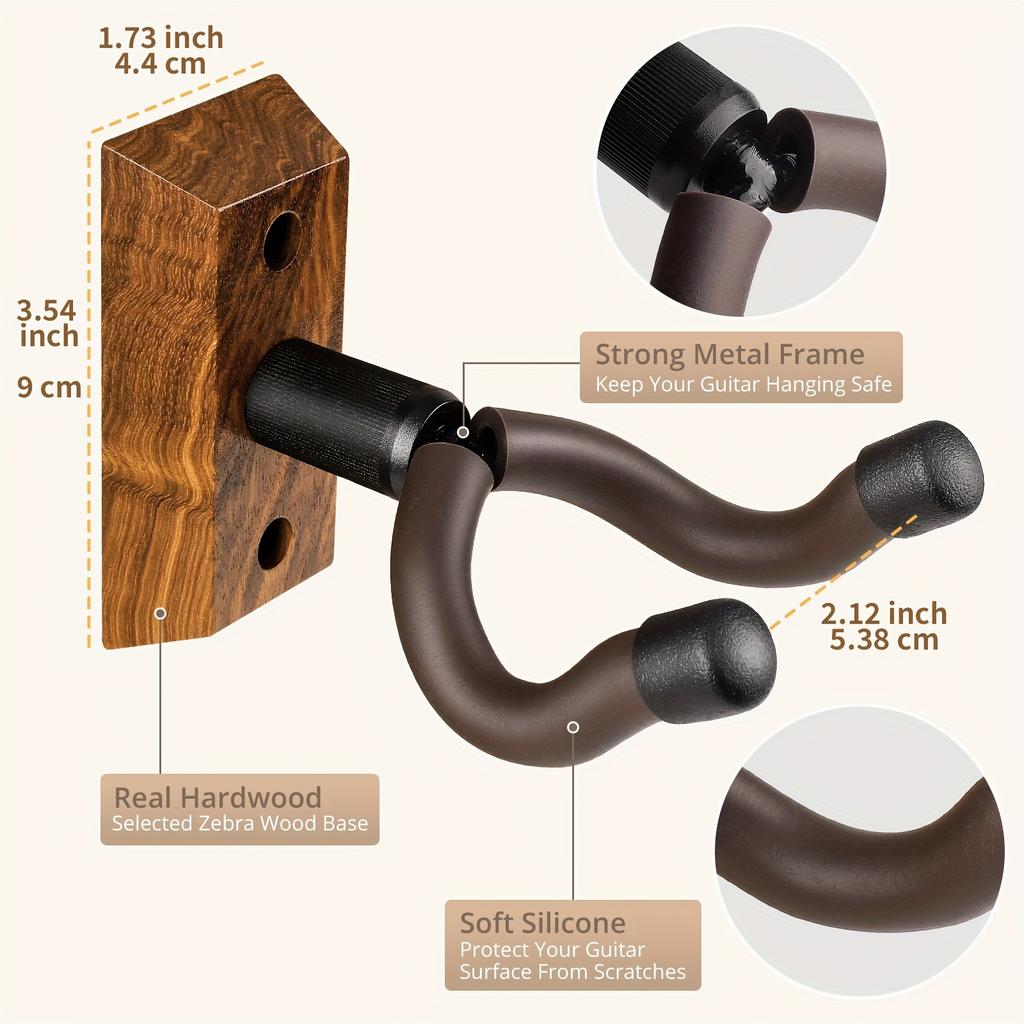 1pc Guitar Wall Mount, Guitar Hanger with Rotating Hooks, Suitable for All Sizes of Guitars, Zebra Wood Guitar Wall Stand