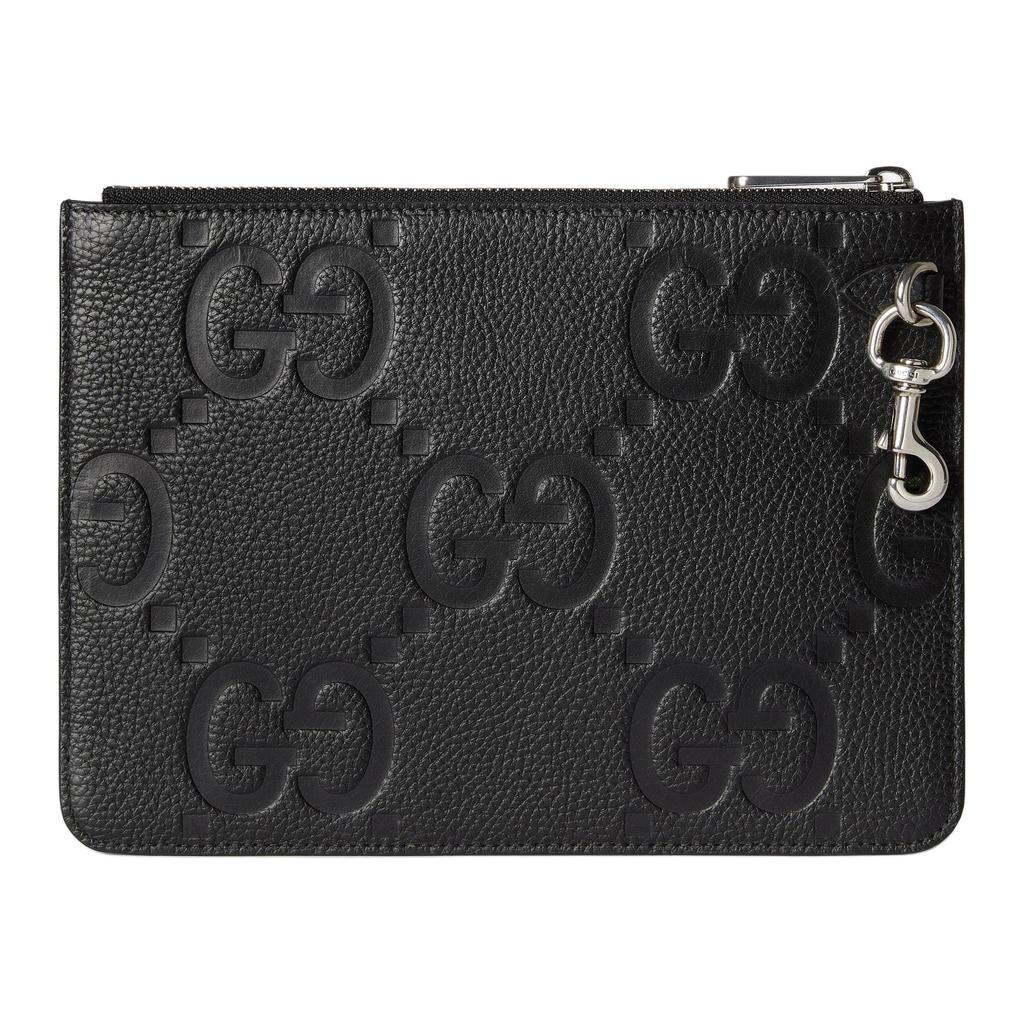 Gucci Клатч из зернистой кожи с молнией и логотипом Double G, большой мужской клатч, черный 821102-AABY0-1000