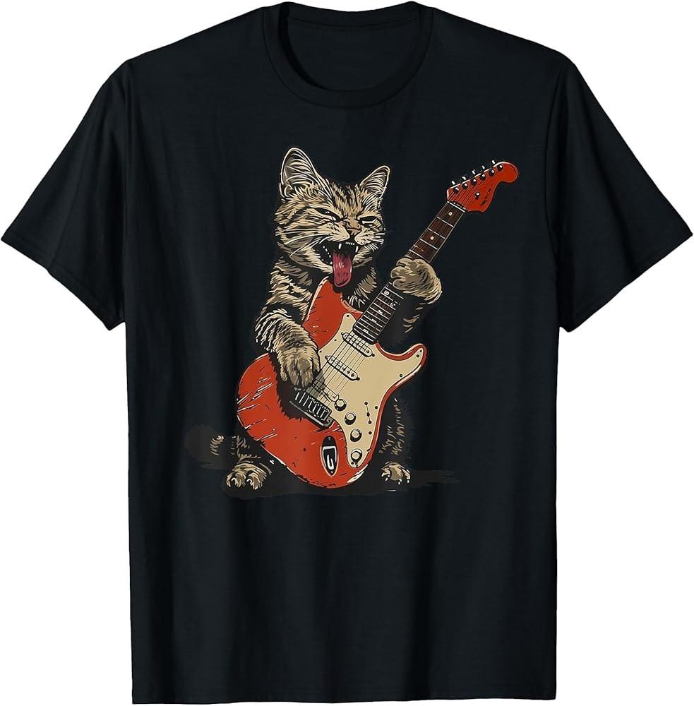 Rock and Roll Guitar Cat ROCK Guitarist Cat T-Shirt J1
