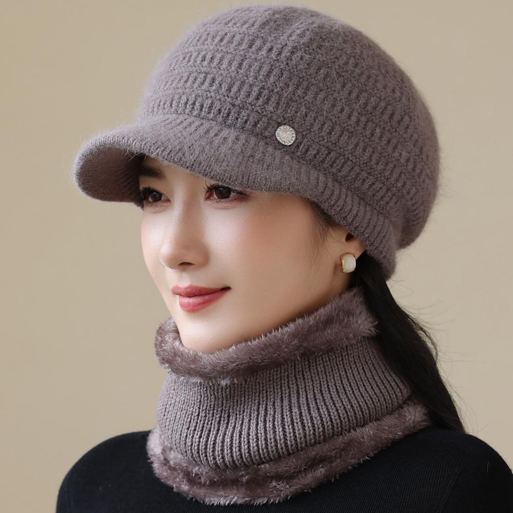 Новая женская зимняя шапка Модный теплый комплект Плюшевая подкладка из искусственного меха Теплые шапки для женщин Повседневная шапка-бини из кроличьего меха Зимняя уличная вязаная шапка Костюм