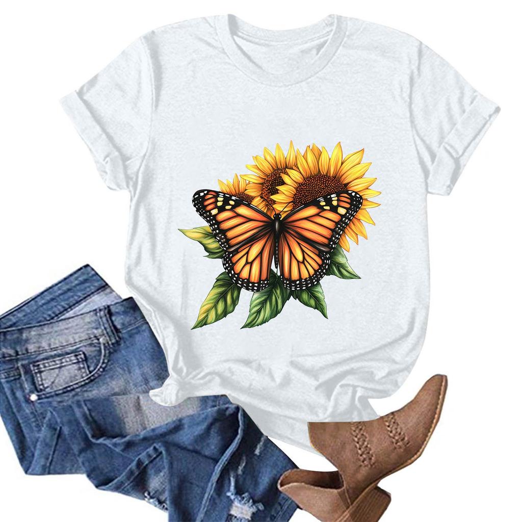 Женская модная повседневная футболка с круглым вырезом и принтом, пуловер с короткими рукавами, топ