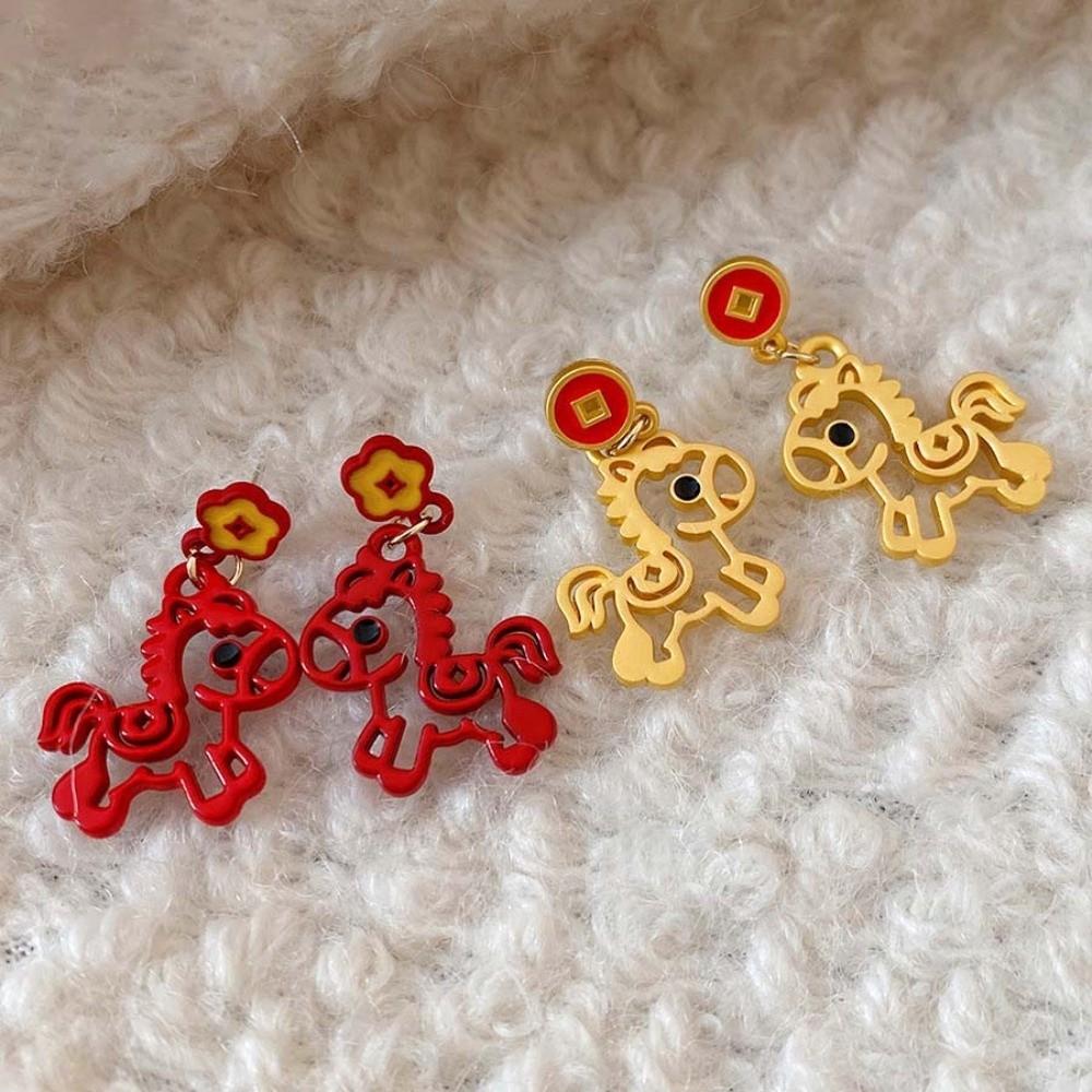 Chinese Style Red Pony Earrings Fashion Jewelry Horse Mascot Drop Earrings  Year of Horse Gift