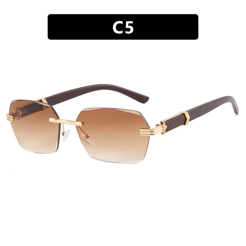 Трендовые безободковые солнцезащитные очки неправильной квадратной формы с маленькими дужками под дерево