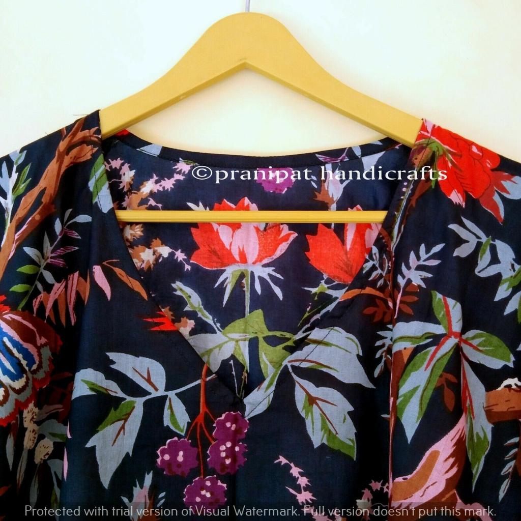 Индийское синее длинное хлопковое платье с принтом птиц больших размеров, макси-женское платье-кафтан CKFTN-SCRN-FULL-BUYIT-061