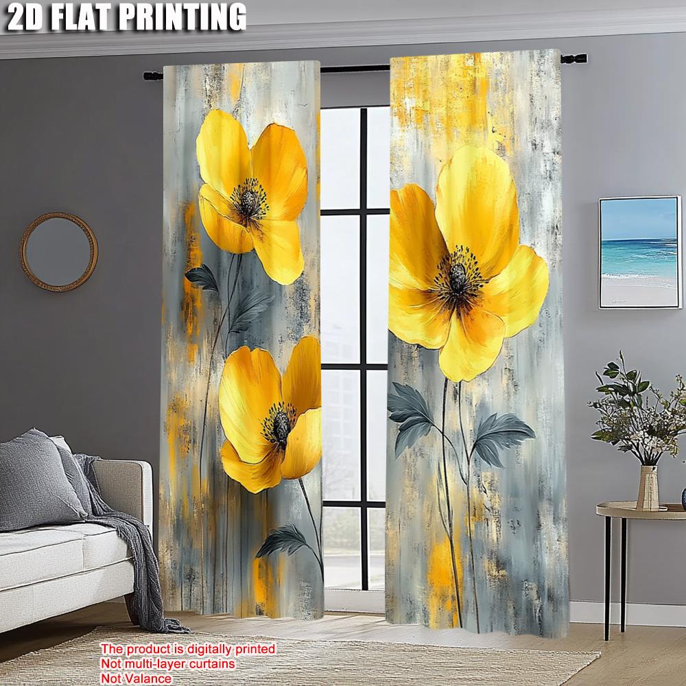 2pcs, Curtains 2D print Retro Floral Flower Fabric (without rod) Home Decor Ldeal for Living Room, Bedroom & Home
