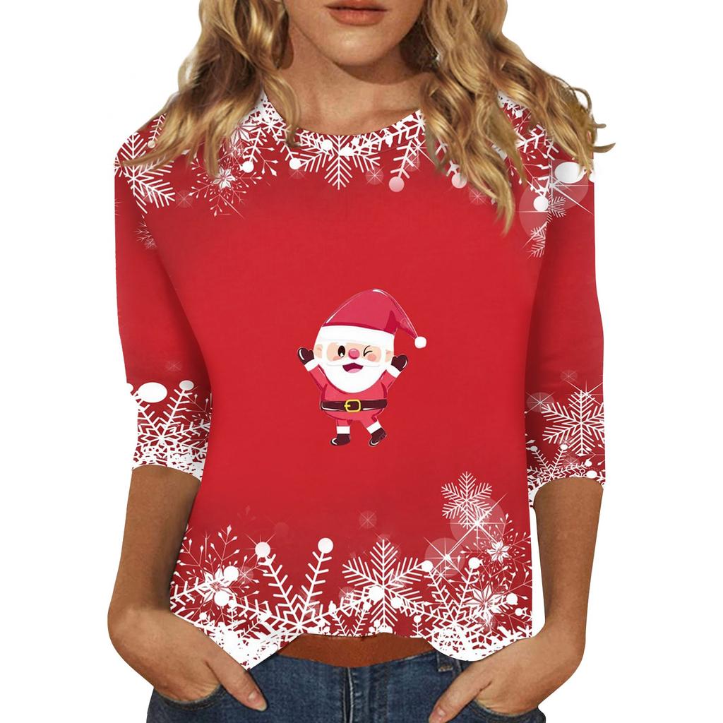 Рубашки с рукавом 3/4 для женщин, футболки с принтом, блузки, повседневные, больших размеров, базовые топы, пуловеры