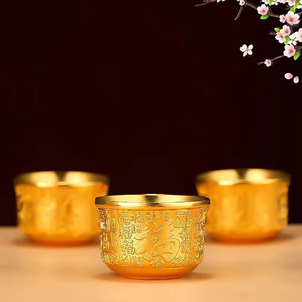 6pcs Gold/Silver Wine Cup Auspicious Fu Embossed Offering Water Bowl Ritual Tea Cup Temple