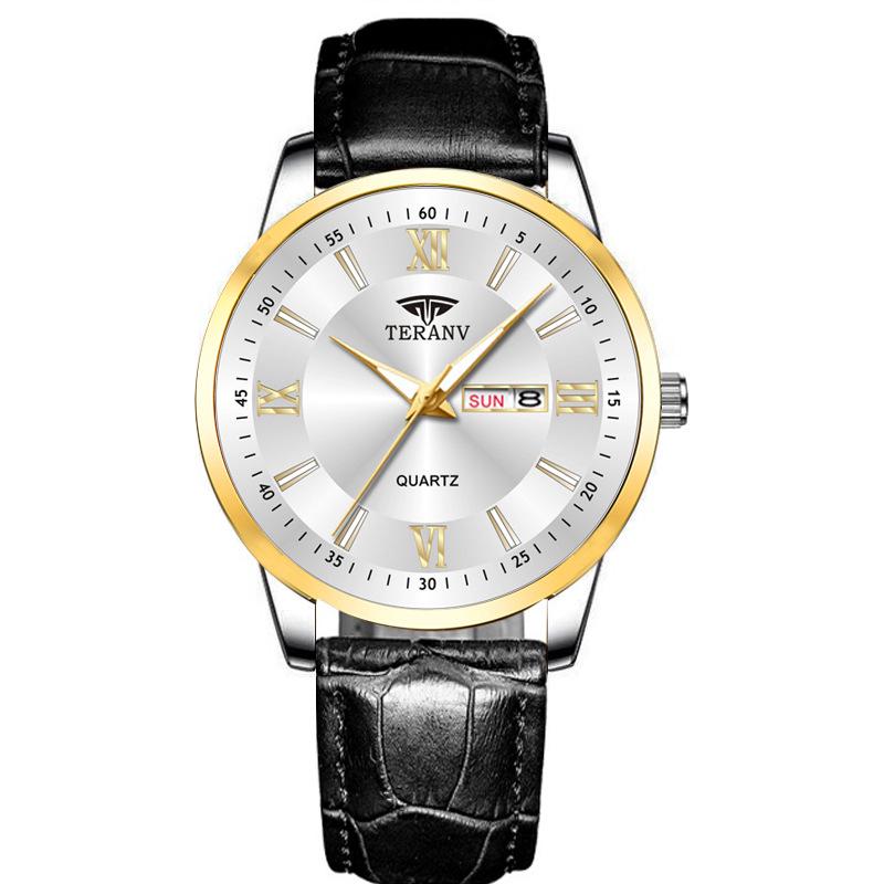 Butterfly Clasp Men's Ultra-Thin Luminous Stainless Steel Dual Calendar Waterproof Quartz Watch