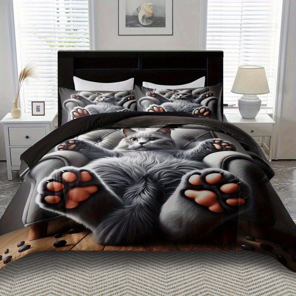 Милый комплект пододеяльника с принтом кошек, стиль кинг-сайз, квин-сайз, постельное белье, машинная стирка, украшение одеяла, спальня, гостевая комната