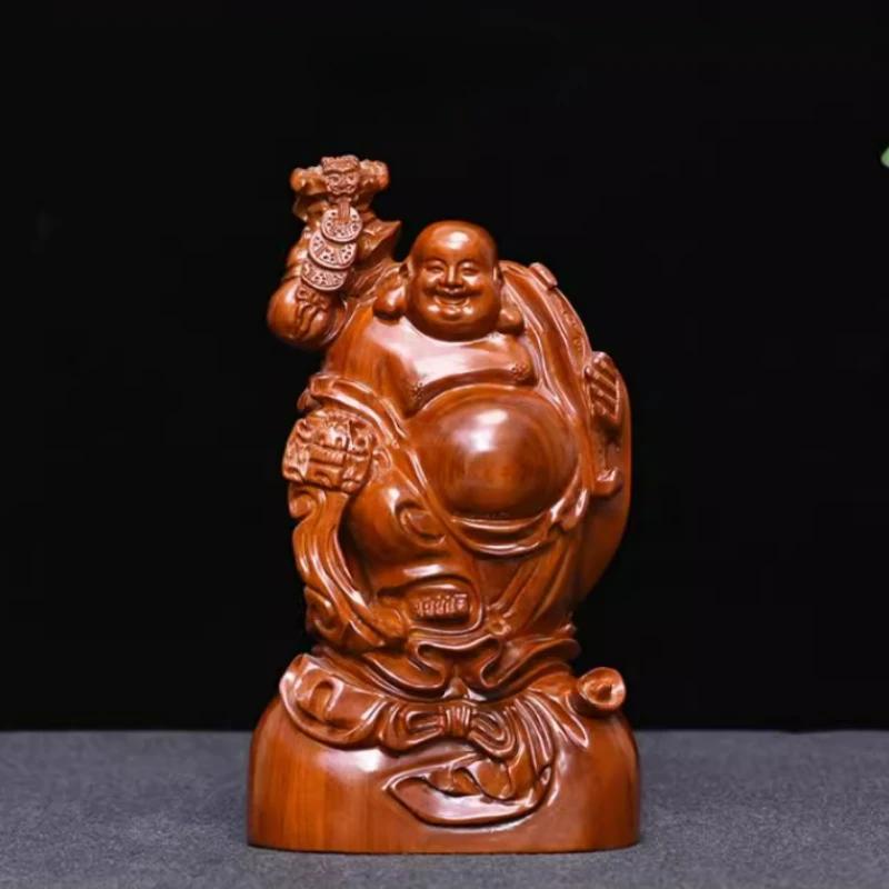 Chinese Style Retro Solid Wood Carving Maitreya Buddha Decorations Home Living Room Character Root Carving Decoration Crafts