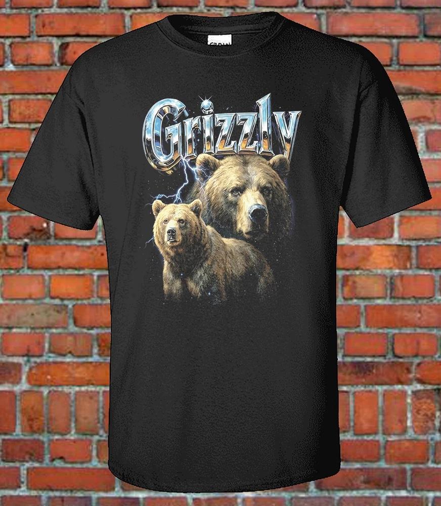 Retro Grizzly Bear Wildlife Graphic Tee Vintage 90s Nature Style TShirt BLK