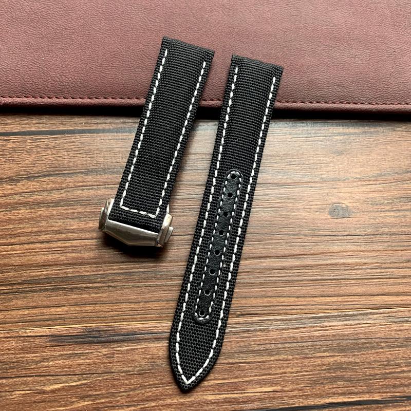 20 мм 22 мм черный, синий нейлоновый с кожаным ремешком для часов Omega AT150 Seamaster 300 600 Planet Ocean De Ville ремешок для часов