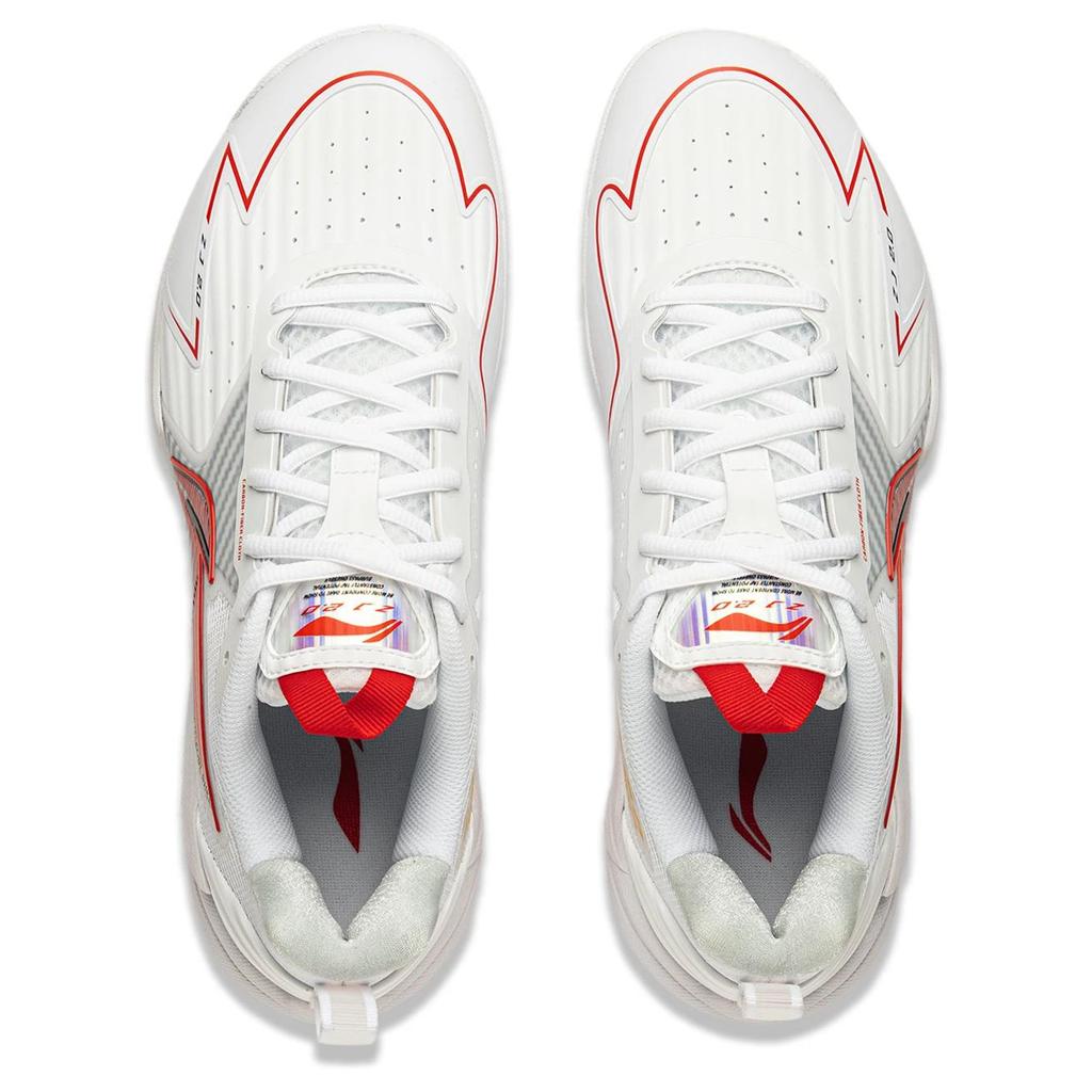Li-Ning Удобные модные нескользящие износостойкие дышащие низкие кроссовки для бадминтона унисекс белые красные AYZU019-1