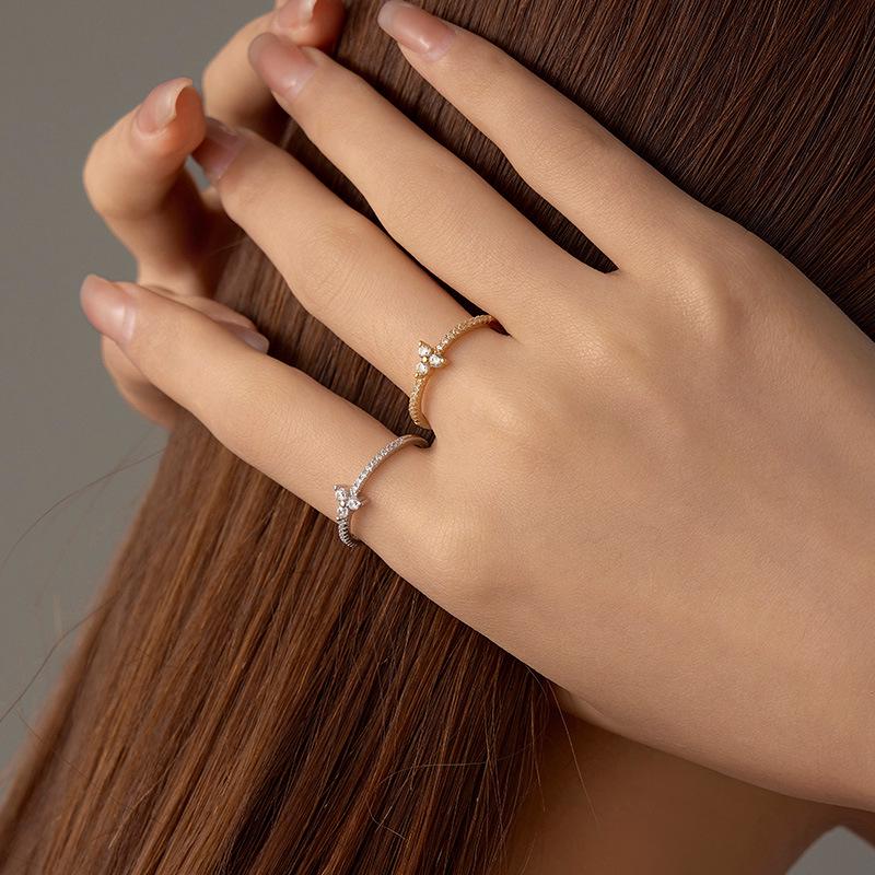 Banyan Tree S925 Silver Diamond Korean Ring - Women's Simple, Versatile Index Finger Jewelry