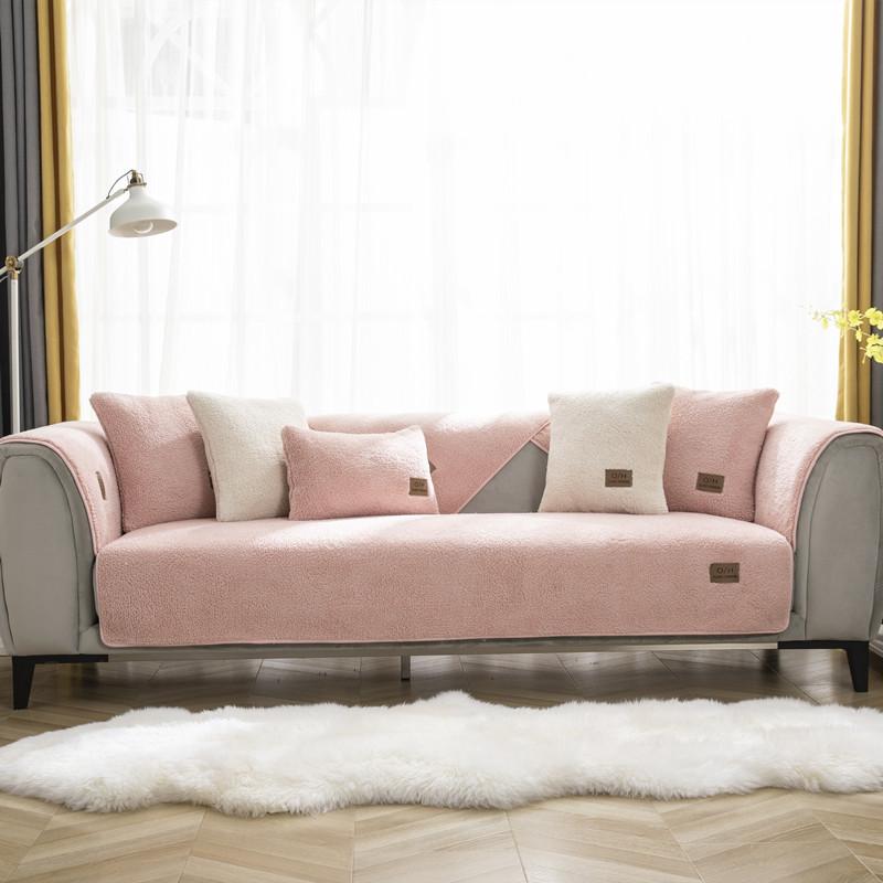 Winter New Solid Color Thickened Lamb Wool Sofa Cushion Modern Simple Non-Slip Sofa Seat Cushion Towel Cover