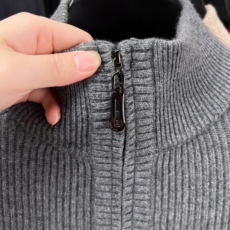 JOW Мужской утолщенный свитер из 100% шерсти на молнии до середины груди