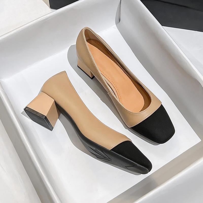 Весна 2024 года, новые женские туфли на низком каблуке большого размера 41-43, квадратный толстый каблук, одинарные туфли из натуральной кожи для женщин
