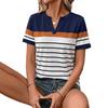 Casual style blue and white striped small V-neck short-sleeved T-shirt women's loose and thin versatile top