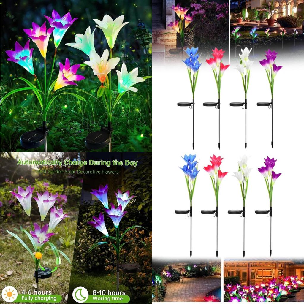 Уличные солнечные фонари в виде лилий, потрясающие светодиодные цветочные садовые колышки для украшения двора