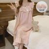 Sweet Fairy Style Plaid Suspender Nightdress with Fixed Chest Pad In Lightweight Woven Bubble Cotton
