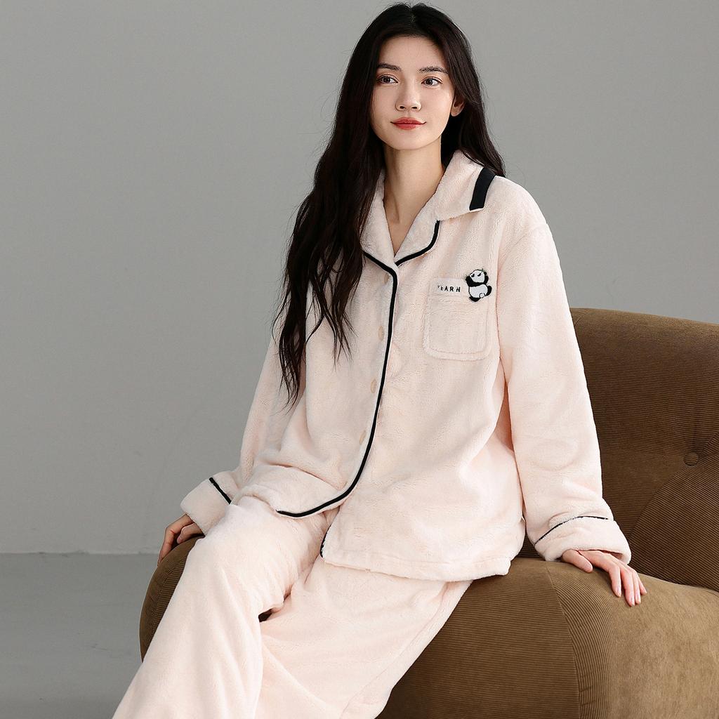 Пижама женская осенне-зимняя из кораллового флиса, утолщенного флиса и фланели, можно носить на улице, теплый комплект домашней одежды