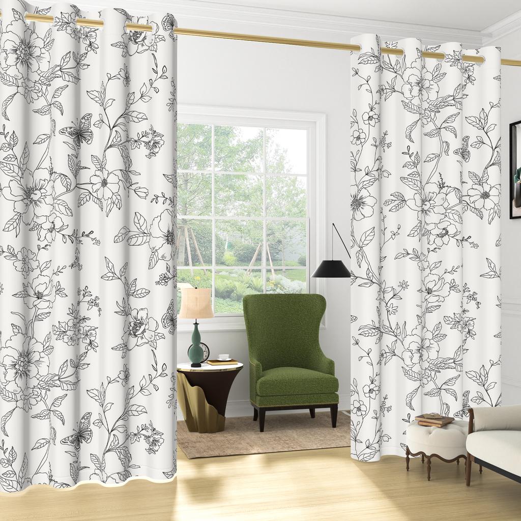 Set Of 2 Bohemian Plant Leaves Curtain Natural Flowers Farmhouse Curtains Living Room Bedroom Kitchen Decor Window Darkening For Great Made Polyester