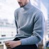2025 Autumn/Winter Men's Solid Color High Neck Long Sleeve Knitted Sweater