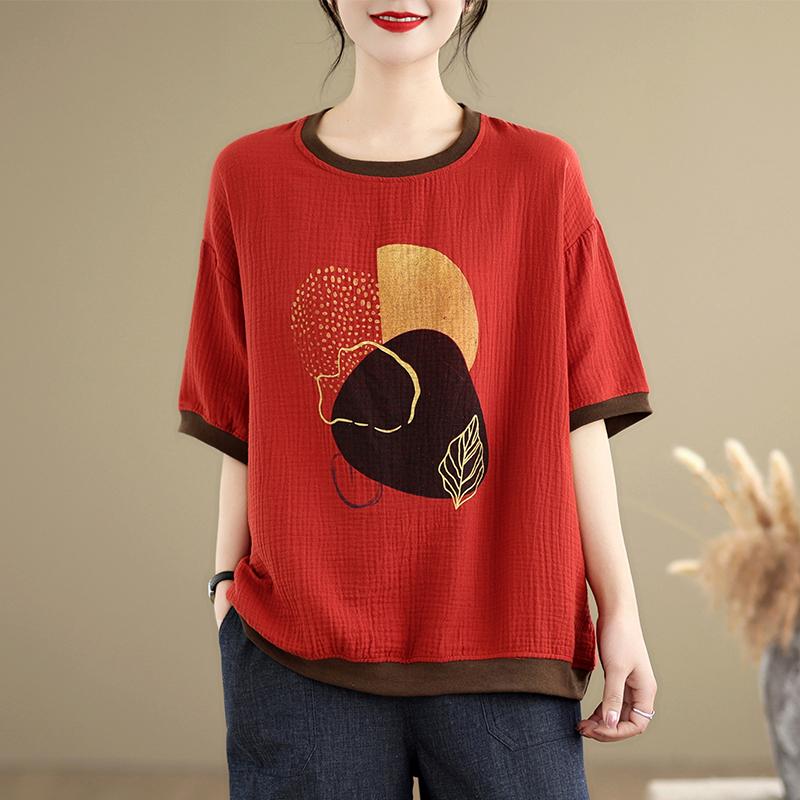 Dimanaf 2025 Летняя футболка больших размеров для женщин с принтом Базовая винтажная свободная повседневная футболка с круглым вырезом