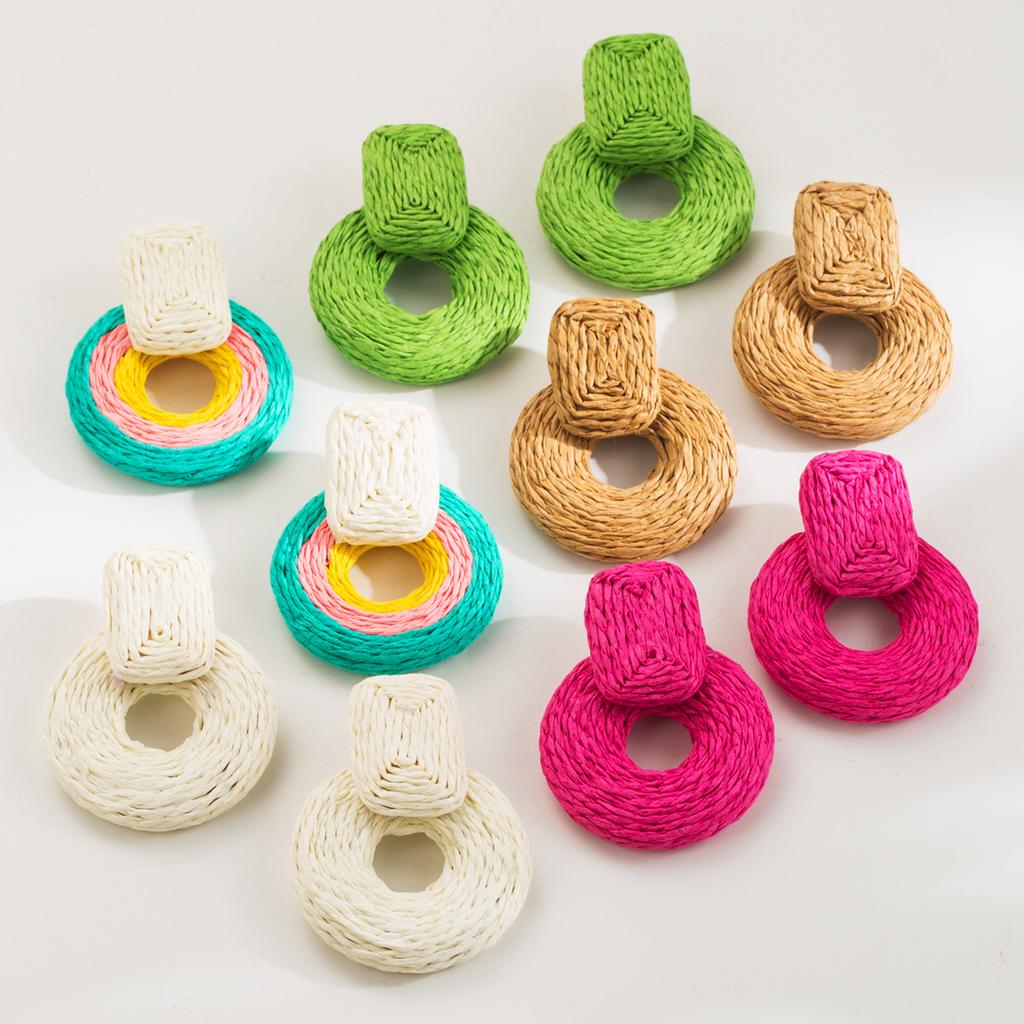 Плетеные серьги из рафии ручной работы в стиле бохо для летнего пляжного отдыха