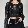Hollow Out Pullovers Women Black Autumn Streetwear Personality Casual Loose Korean Style Fashion Solid Sexy Knitwear New Grunge