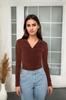 Women's Fashion New Blouse Brown Slim Gathered Polo Neck Stretchy Knitted Blouse