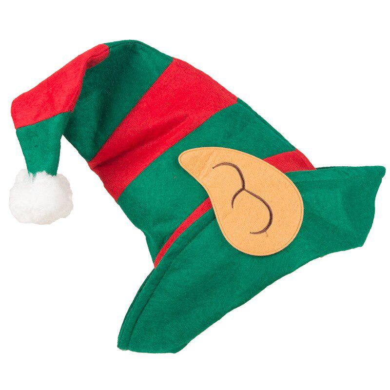 Non-Woven Christmas One Size Fits Most Christmas Caps Xmas Hat Elf Hat Red And Green Striped With White Pom Pom And Elf Ears