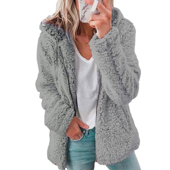 Women Winter Sherpa Fleece Short Jacket Hooded Zipper Cardigan Coat Warm Casual Solid