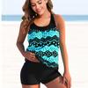 Women's Wide Shoulder Strap Swimsuit with Wavy Dot Print Bikini Short Tank Top Swimsuit