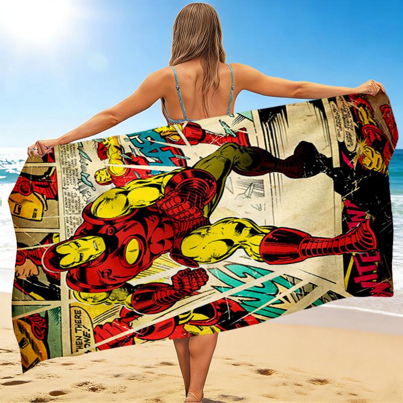 1Pc Iron Man Comic Art Beach Towel, Quick Dry, Multi-Use for Beach Pool Gym Yoga Home Travel, Christmas, Halloween, Xmas Gift M928674
