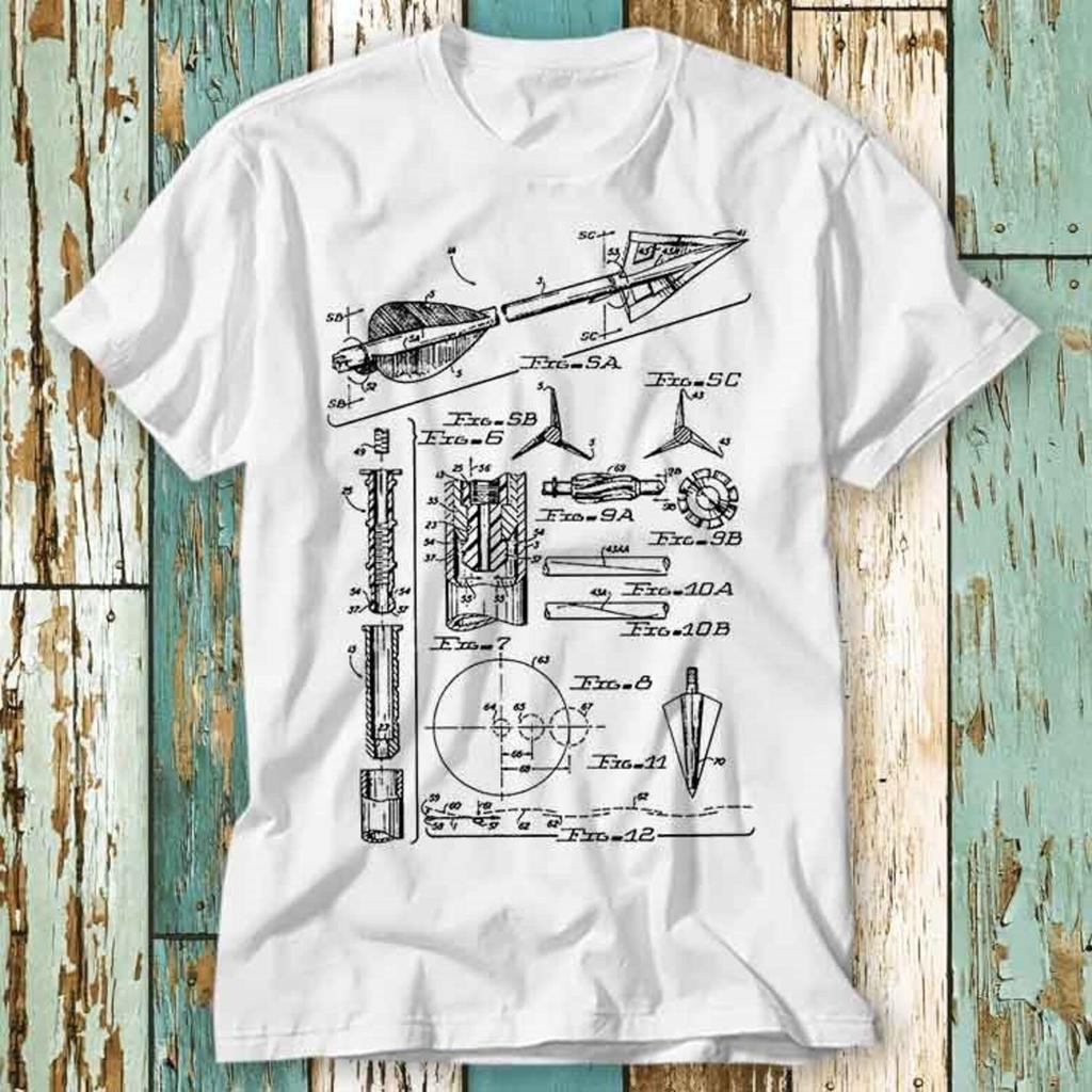 Archery Arrow US Patent Art T-Shirt Top Design Unisex Ladies Mens Tee Retro Fashion Vintage Shirt S733