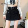 Женская юбка в корейском стиле с высокой талией, мини-юбка с поясом, короткая юбка-кюлот, уличная юбка-карго с большим карманом, шорты, консервативная, не подверженная воздействию, леди