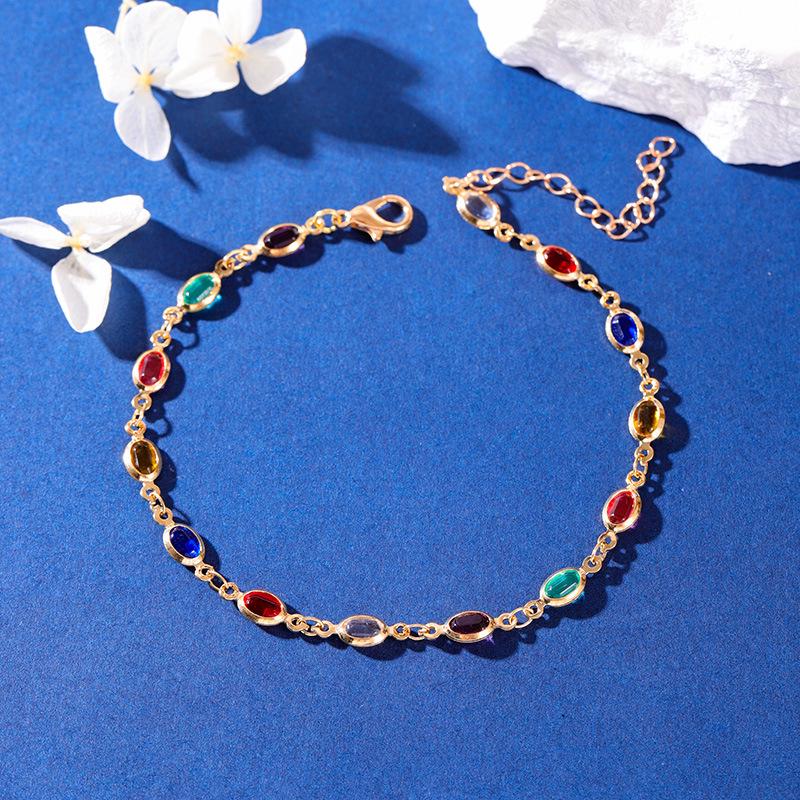 Elegant Rainbow Crystal Necklace & Double-Sided Bracelet Set with Colored Gemstones