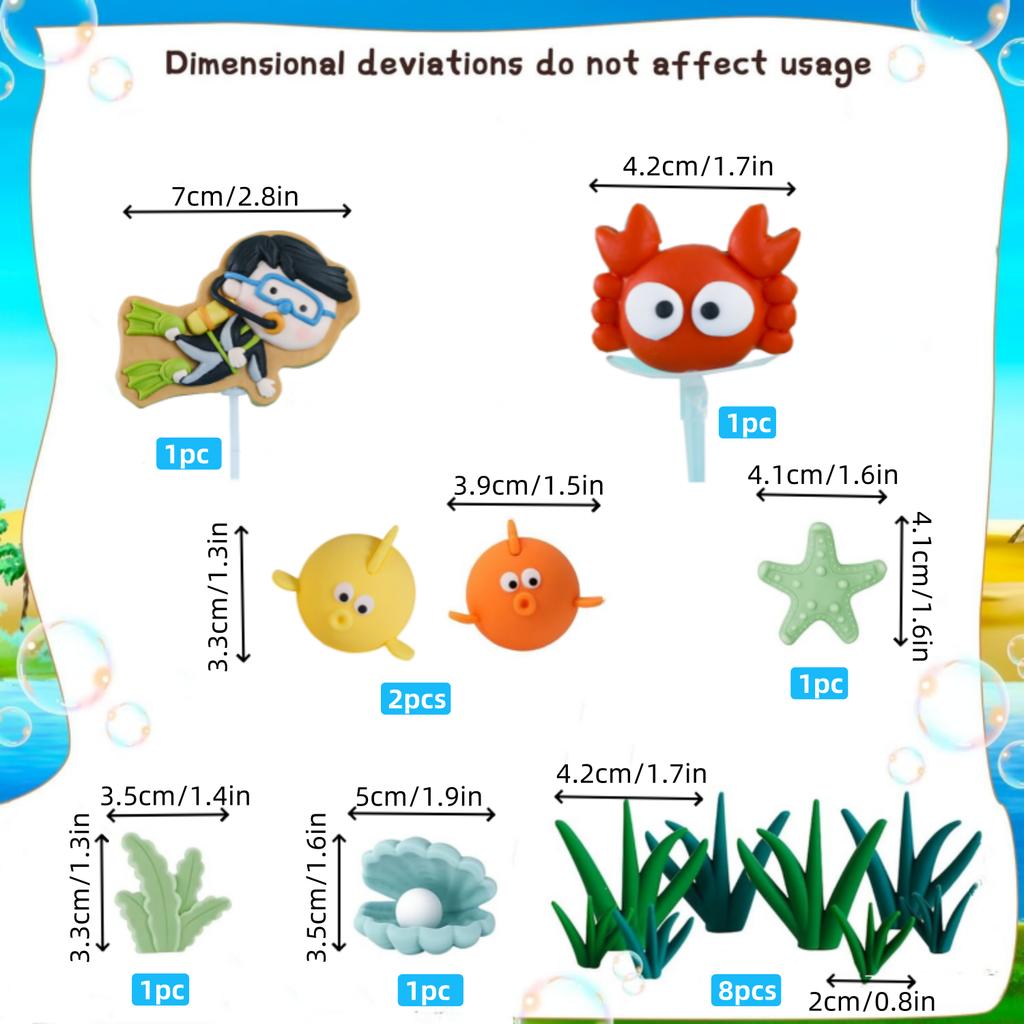 15 шт. Морские Океанические Топперы для Торта Краб Морская Звезда Ракушки Украшения для Торта для Морской Океанической Темы Детского Праздника Вечеринки по Случаю Дня Рождения