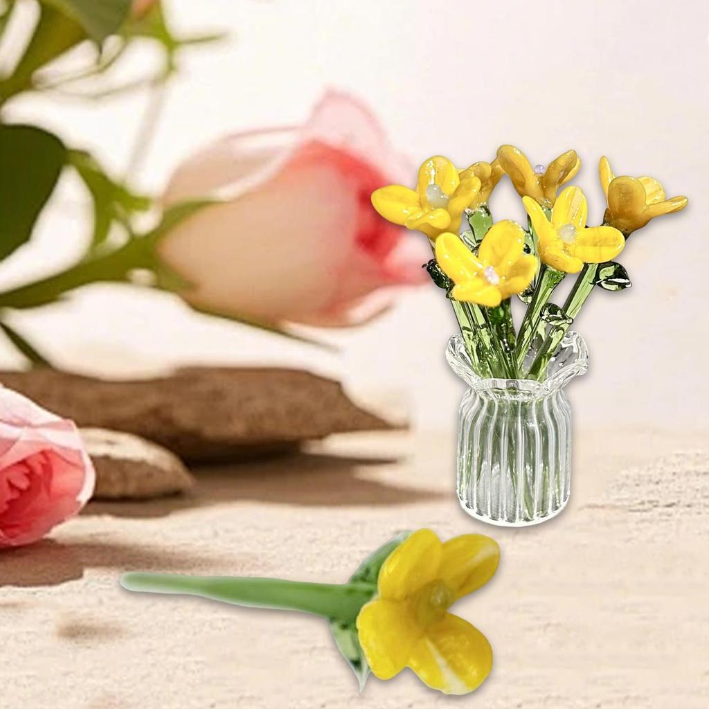 Mini Glass Flower Gifts Collectible Decorative Decor Artificial Flower Floral Figurine Home Room Party Mother's Day Wedding