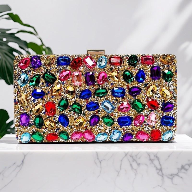 Gold Metal Handle Fashion Women's Handbag Crystal Shiny Rhinestones Diamond Evening Bag Wedding Party Clutch Purse Shoulder Bag
